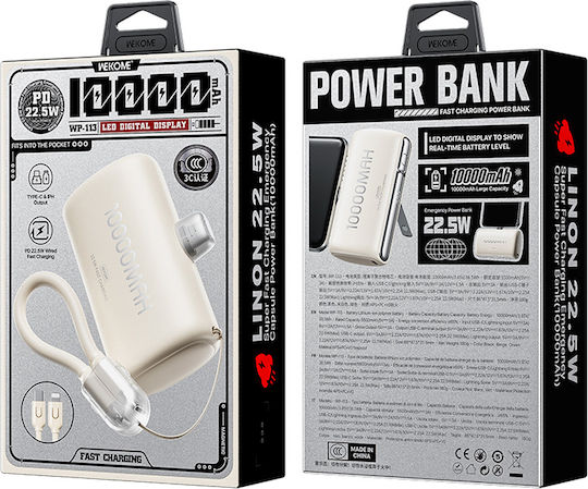 WK WP-113 Power Bank 10000mAh 22.5W Power Delivery Μπεζ
