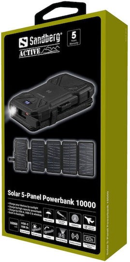Sandberg 5-Panel Solar Power Bank 10000mAh with USB-A Port and USB-C Port Black