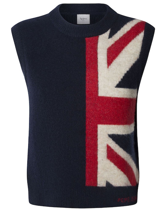 Women's Sleeveless Sweater Cotton Navy Blue