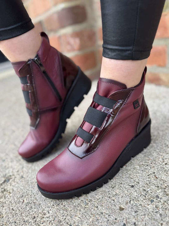 Leather Women's Ankle Boots Platform Burgundy