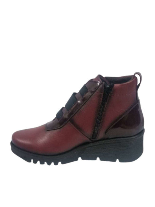 Leather Women's Ankle Boots Platform Burgundy