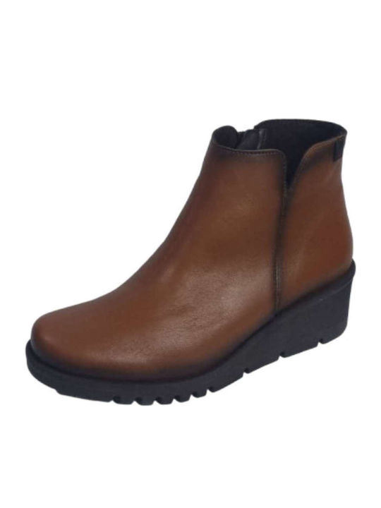 Leather Women's Ankle Boots Platform Tabac Brown