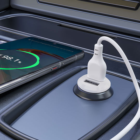XO Φορτιστής Αυτοκινήτου 12W 2.4A με Θύρες: 2xUSB μαζί με Καλώδιο Type-C Λευκό Χρώμα
