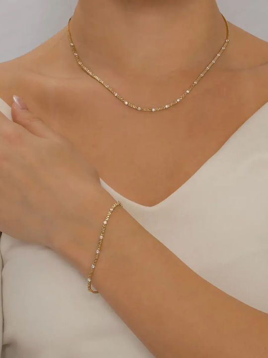 Set with Necklace & Bracelet from Gold 14K with Stones