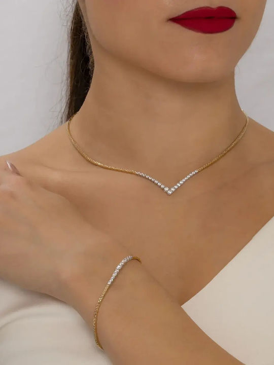 Set with Necklace & Bracelet from Gold 14K with Stones