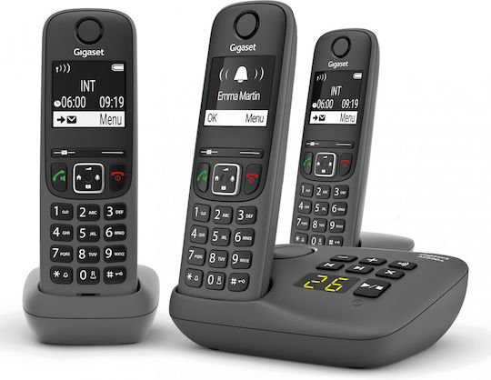 Gigaset AE690A Безжичен Телефон Трио с Българско Меню Сив