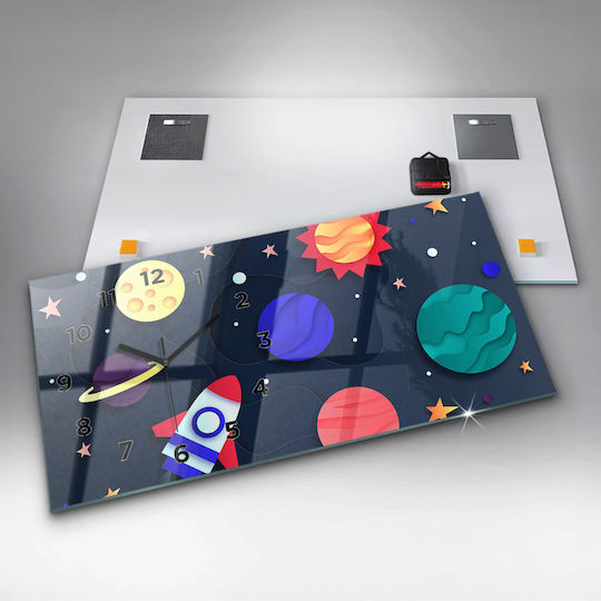 Tulup Ceas de perete pentru copii Universul copiilor din sticlă 60x30cm