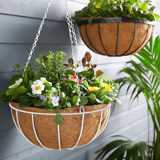 Hanging Metal Basket Securing Flower Pots 25 Cm White