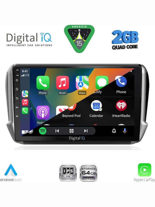 Digital IQ Car Audio System for Peugeot 2008 2012-2021 (Bluetooth/USB/WiFi/GPS/Apple-Carplay/Android-Auto) with Touch Screen 10"