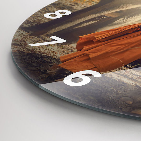 Tulup Αθόρυβο Ρολόι Τοίχου Γυάλινο Πορτοκαλί Ø60cm