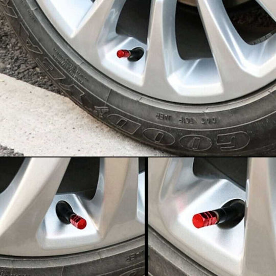 Set 4 Capace Hexagonale Mercaton Pentru Supape Auto Aluminiu 1,8 Cm Roșii Softtouch Perii Nailon Mâner Ergonomic