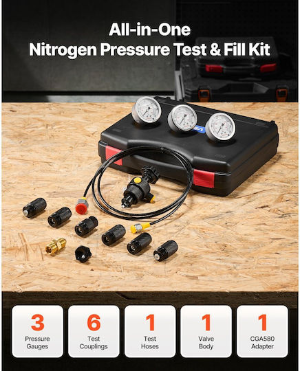 Nitrogen Hydraulic Accumulator Charging Kit Vevor All In One Nitrogen Filling Kit Pressure Testing System 3 Gauges 100 250 400 Bar 6 Adapters Connectors 1 Flexible Gas Hose 1 Valve 1 Cga580 Adapter