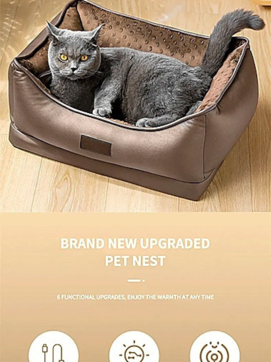 Heated Dog & Cat Bed 5v Kourk – L55xW40xH25cm – Memory Foam – 3 Heat Levels – Removable Washable Cushions – Brown