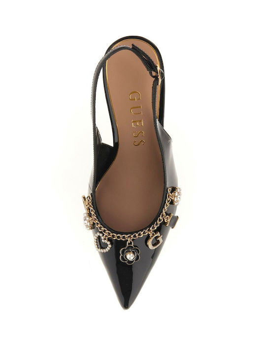 Patent Leather Pointed Toe Black High Heels with Strap