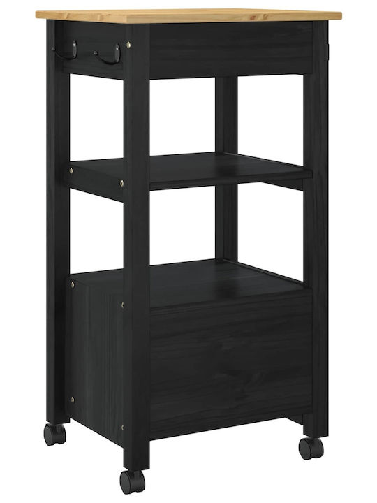 vidaXL Wooden Kitchen Trolley 3 Tiers Black 48x40x88.5cm