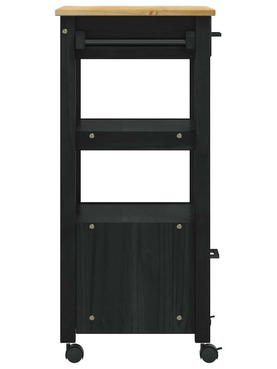 vidaXL Wooden Kitchen Trolley 3 Tiers Black 48x40x88.5cm