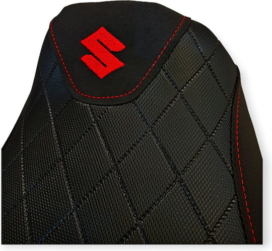Gsx1400 Suzuki Anti-Slip Quilted Baklavadoto Alcantara Look Seat Cover Red Stitching Piping Logos