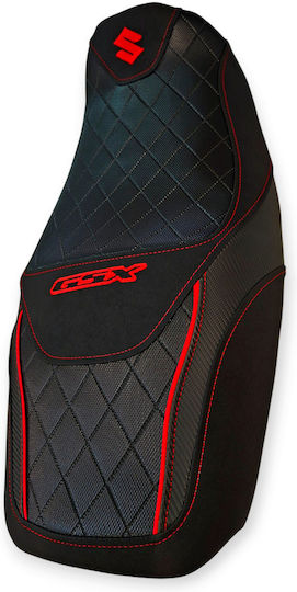 Gsx1400 Suzuki Anti-Slip Quilted Baklavadoto Alcantara Look Seat Cover Red Stitching Piping Logos