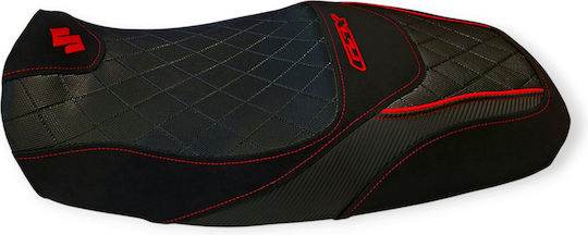 Gsx1400 Suzuki Anti-Slip Quilted Baklavadoto Alcantara Look Seat Cover Red Stitching Piping Logos