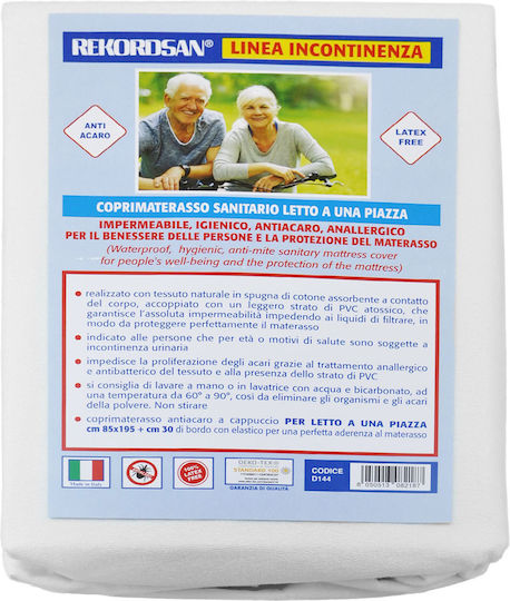 Waterproof Terry Mattress Cover 85x195cm + 30cm Elastic Straps Rekordsan D144