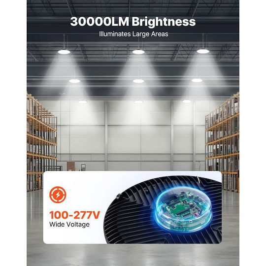 Vevor Commercial Bell Light 200W Cool White 30000lm with Built-in LED Black