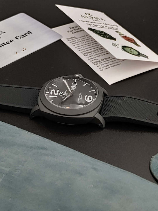 Alpha 1993 Herrenuhr 44mm Automatisch mit Kautschukarmband Μαύρο Ματ