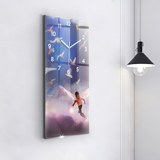 Tulup Kinder-Wanduhr Junge mit Flügeln aus Glas 30 × 60 cm