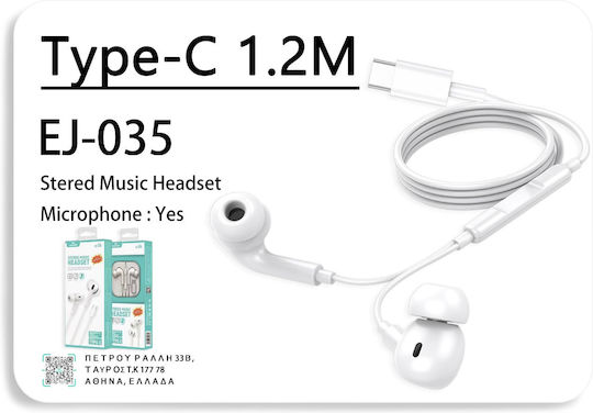 Leewello Ej-035 In-ear Handsfree Ακουστικά με Βύσμα USB-C Λευκό