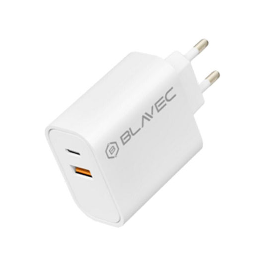 Blavec Ladegerät ohne Kabel mit USB-A Anschluss und USB-C Anschluss 20W Stromlieferung / Schnellaufladung 3.0 Weißs (Blavec TCBC2-UCW20)
