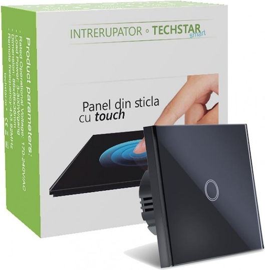 Techstar Smart Touch Switch Wireless 2.4ghz Tempered Glass Modern Design Led Lighting Single Phase Black