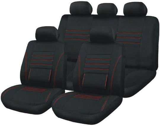 Kaver Comfy Πλήρες Σετ Κάλυμμα Αυτοκινήτου 11 Τεμαχιών Μαύρο Κοκκινες Γραμμές