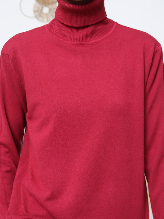 Pulover Damă Cu Guler Înalt Burgundy