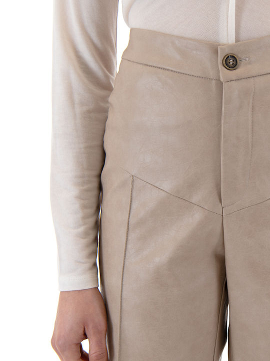 Faux Women's High-waisted Fabric Trousers in Wide Line Beige (sand)