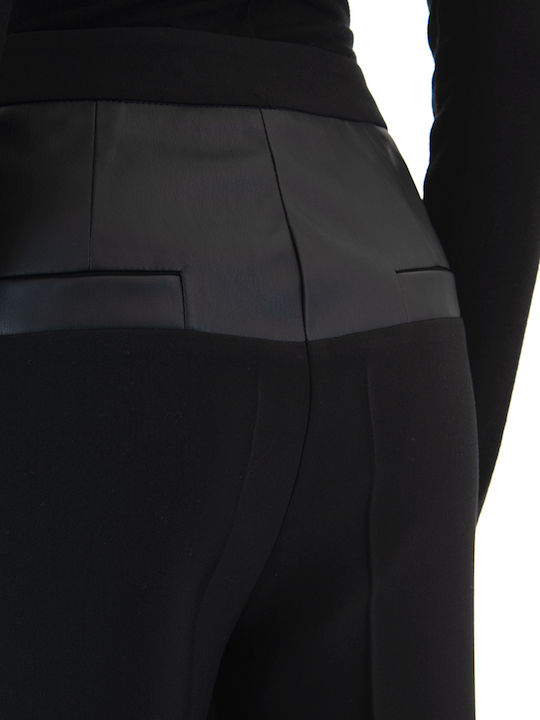 Faux Damen Hoch tailliert Stoff Hose in Geradem Schnitt Black