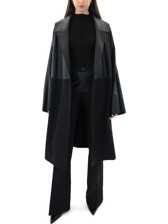 Faux Damen Hoch tailliert Stoff Hose in Geradem Schnitt Black
