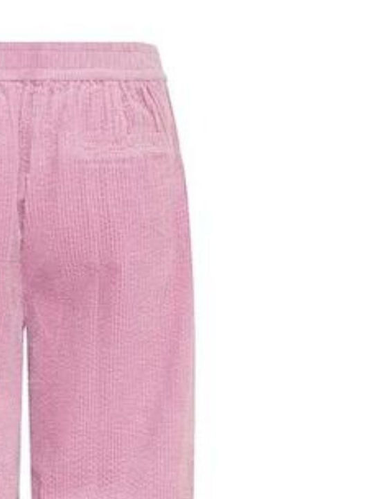 Women's Fabric Trousers with Elastic Loose Fit Pink