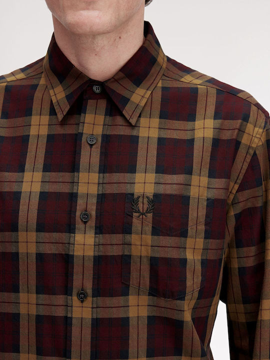 Long-sleeved Cotton Shirt Checked Oxblood
