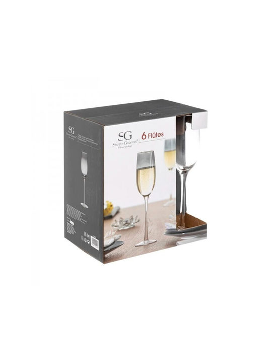 Secret de Gourmet Sauvage Set de pahare de sampanie / Vin alb din Sticlă în Culoarea Negru Cu picior 180ml 6buc