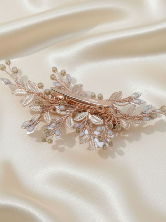 Bridal Hair Accessory Clip Pink Gold Crystal Details Esther