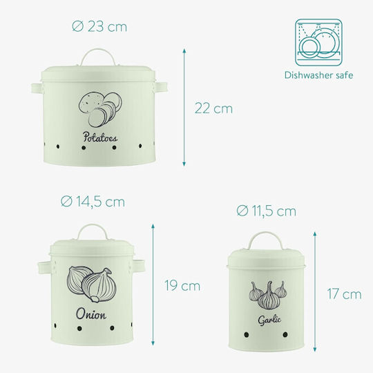 Navaris Set 3 Bucăți Casete Utilizare Generală Cu Capac Metalic Verde 3 Bucăți