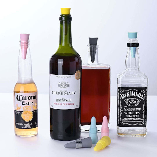 Set 4 Dopuri Reutilizabile din Silicon Flippy Sticle Vin Băuturi Multicolore