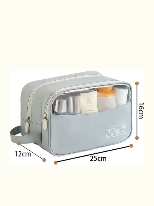 Roza Cosmetic Organizer Bag & Travel Toiletry Bag Double Layer Waterproof Large Capacity Transparent Window Gray