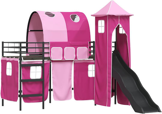 Παιδικό Κρεβάτι Υπερυψωμένο Μονό με Συρόμενο Κρεβάτι Μαύρο για Στρώμα 90x190cm