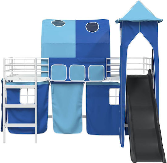 Kinderbett Hochbett Einzeln mit Schiebebett Weiß für Matratze 90x200cm