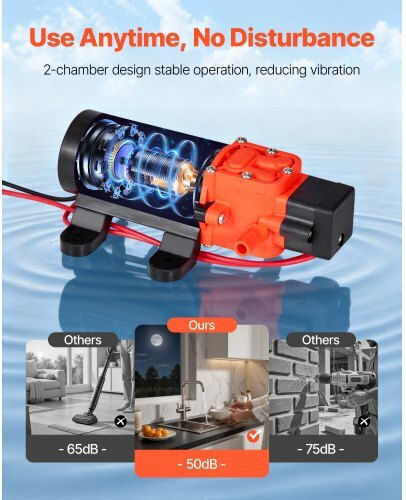 Water Pressure Pump Vevor 12V DC 1.2 GPM 4.5 L Min Diaphragm Self-Priming Water Pump 2 Chambers 2 Hose Clamps Maximum Pressure 80 PSI Quiet Operation RV Caravan Marine Garden Irrigation