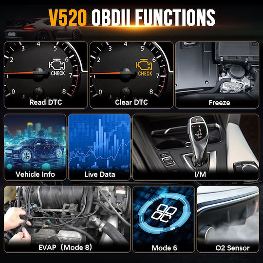 Professional Auto Scanner Obd2 Techstar V520 Engine Diagnosis Read Clear Error Codes Live Data Cloud Report Printing Multilingual 2.8-inch Color Screen