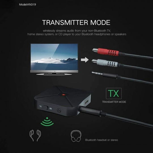 Techstar Kn319 Audio Transmitter Receiver Bluetooth 4.2 Wireless 2in1 True Stereo Tv Adapter 3.5mm