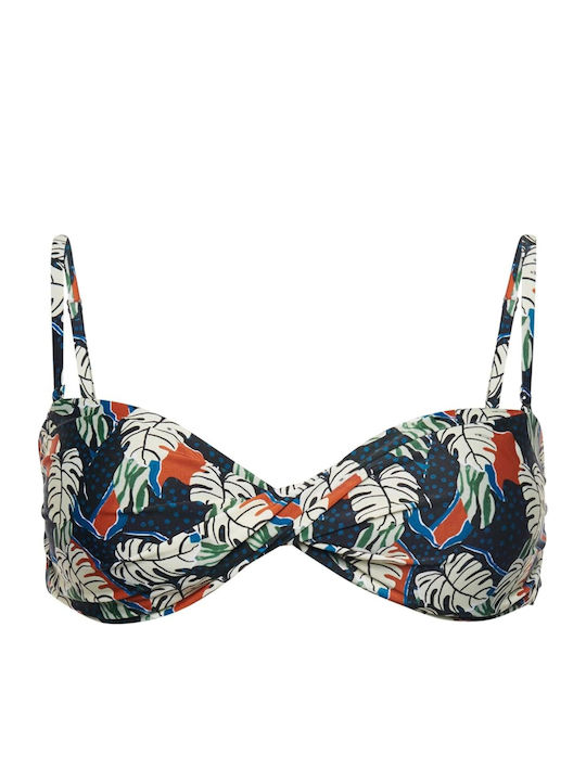 Twist Strapless Bikini Top Leaf Print
