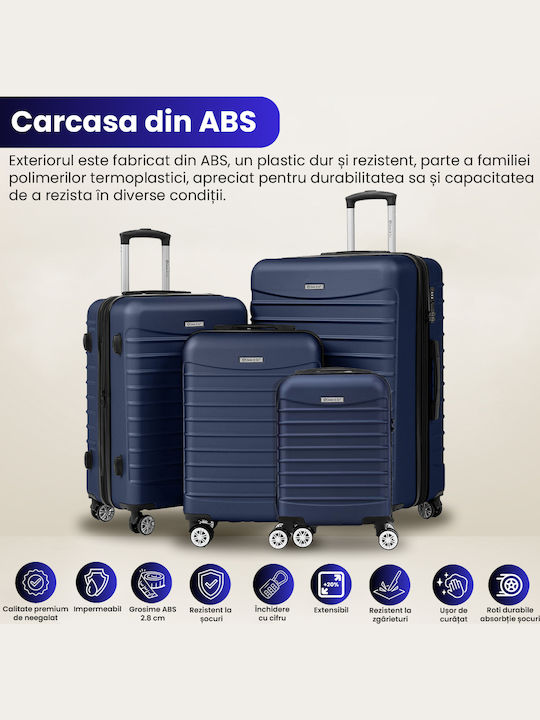 Quasar Travel Suitcases Hard Navy Blue with 4 Wheels Set of 4pcs