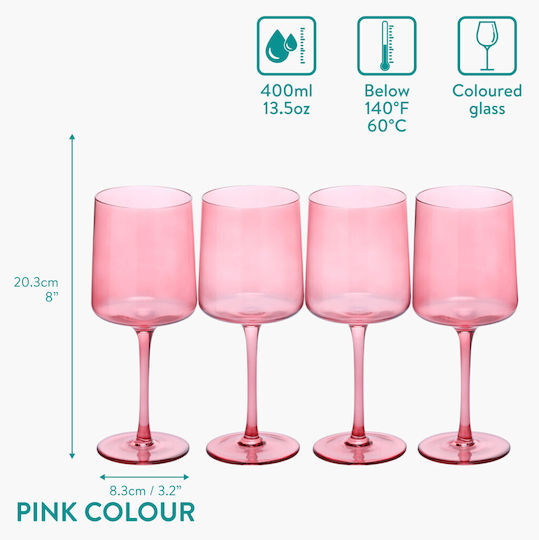 Navaris Set of Glasses White Wine / Cocktail/Drinking / Beer, μπίρας / Water made of Glass in Pink Color 400ml 4pcs
